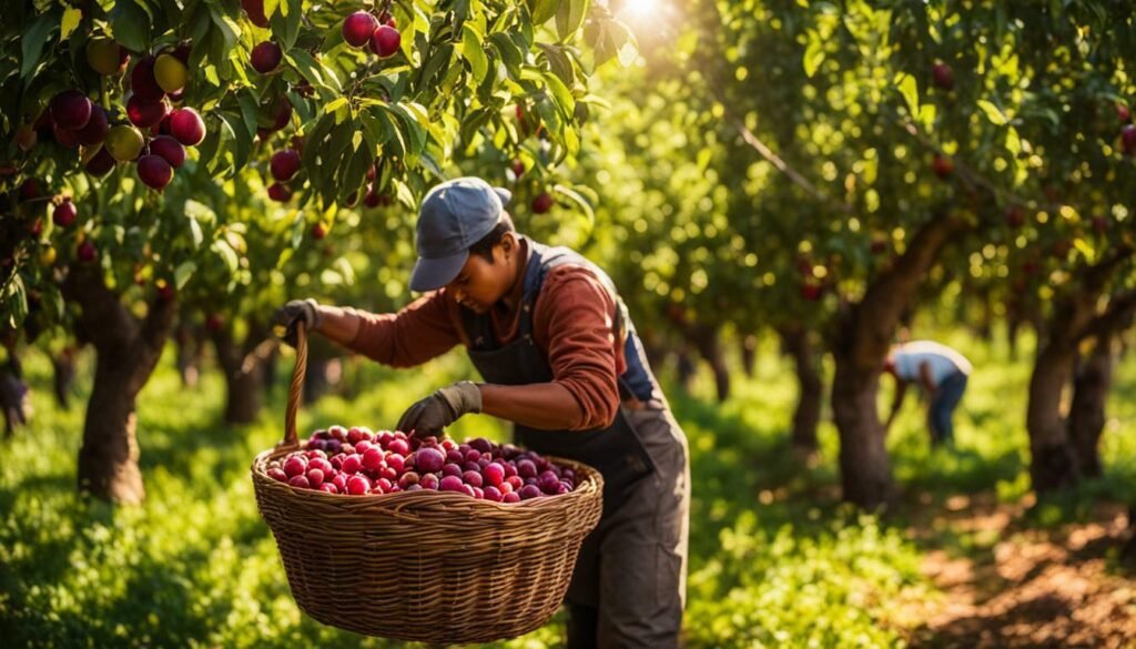 recolección de frutas en el cultivo de ciruela