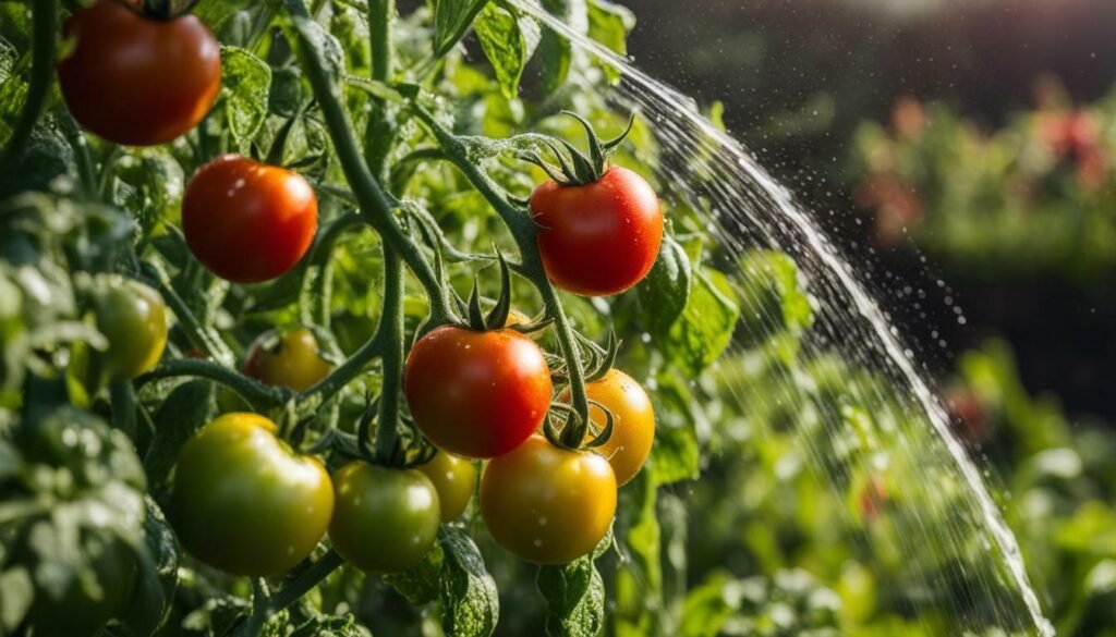 riego de la planta de tomate