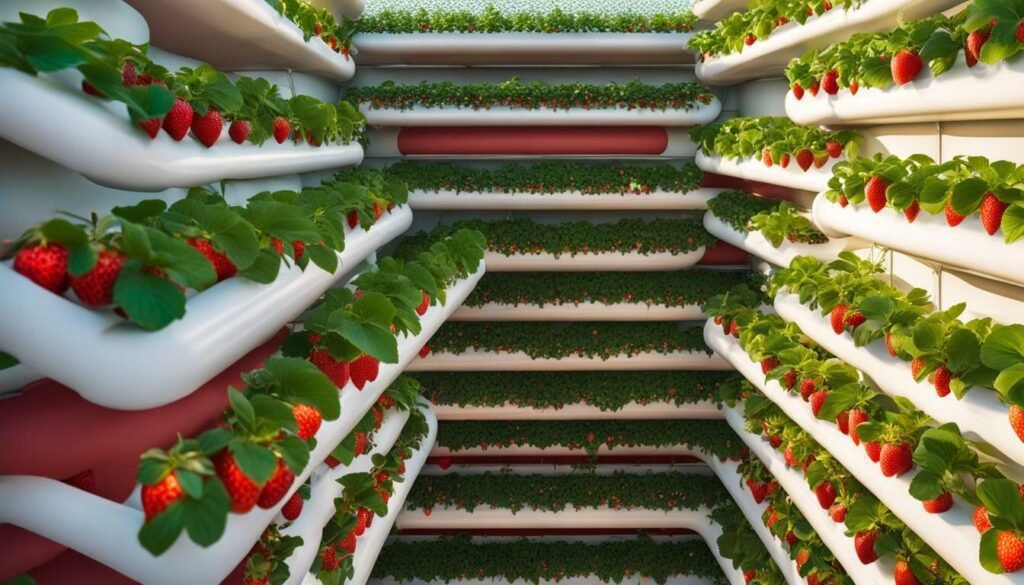 cultivo de fresas en tubos de PVC en vertical